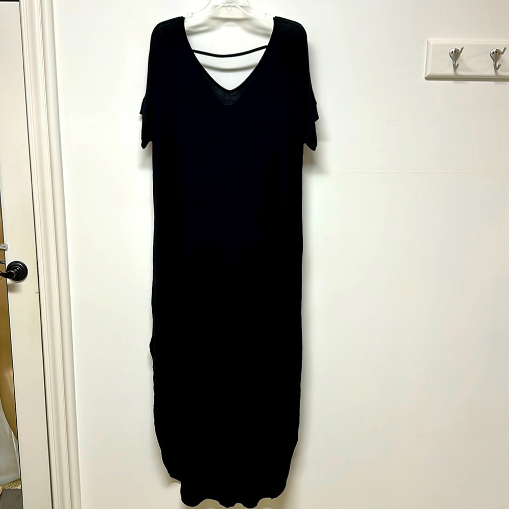 New Grecerelle Long Black Short Sleeve Casual Maxi Dress with pockets size 2XL